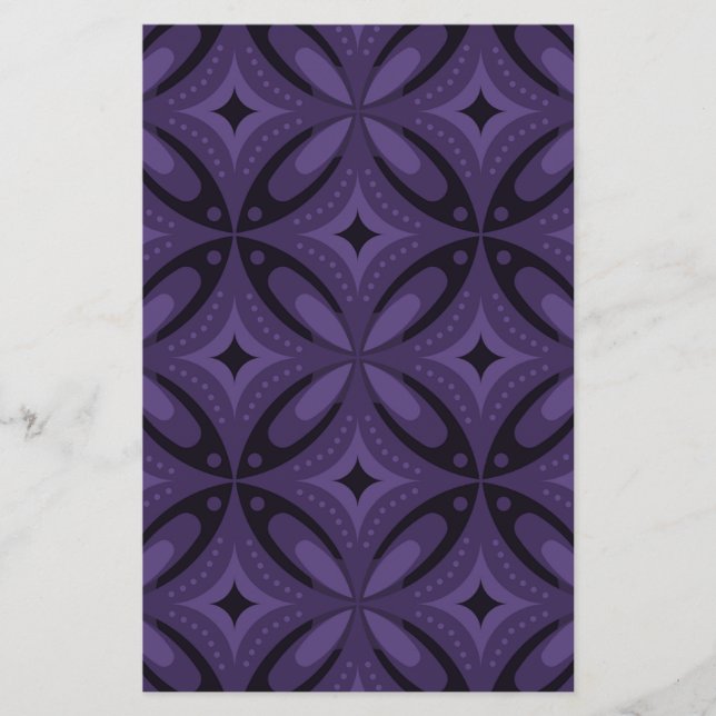 Dunkelviolett gefärbtes Retro-Muster Briefpapier (Vorderseite)
