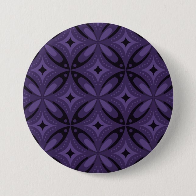 Dunkelviolett gefärbtes Retro-Muster Button (Vorderseite)