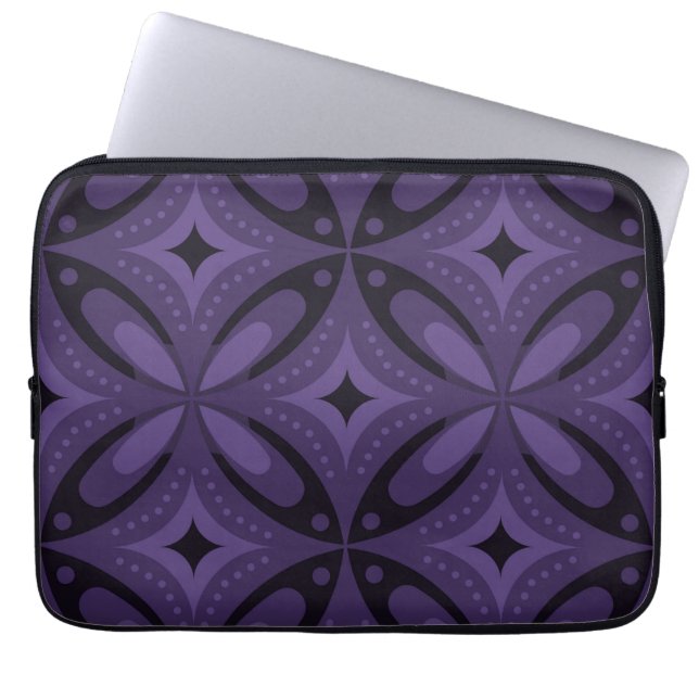 Dunkelviolett gefärbtes Retro-Muster Laptopschutzhülle (Vorderseite)