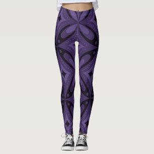 Dunkelviolett gefärbtes Retro-Muster Leggings