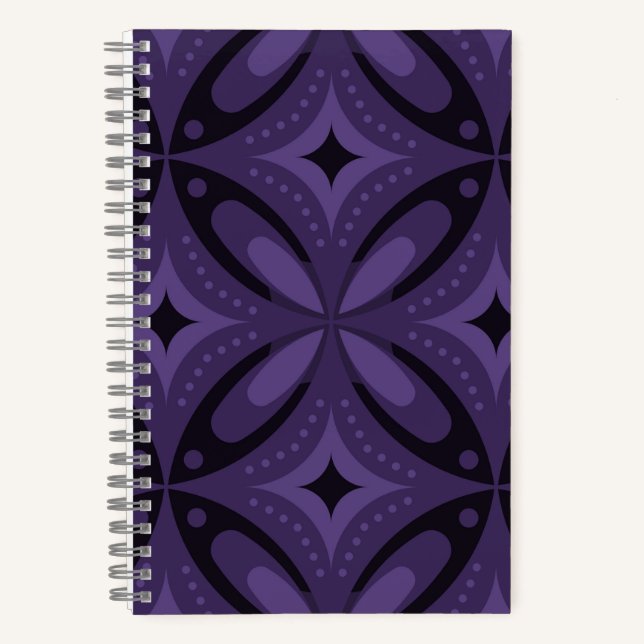 Dunkelviolett gefärbtes Retro-Muster Notizbuch (Vorderseite)