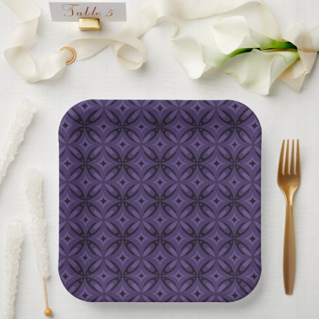 Dunkelviolett gefärbtes Retro-Muster Pappteller (Hochzeit)