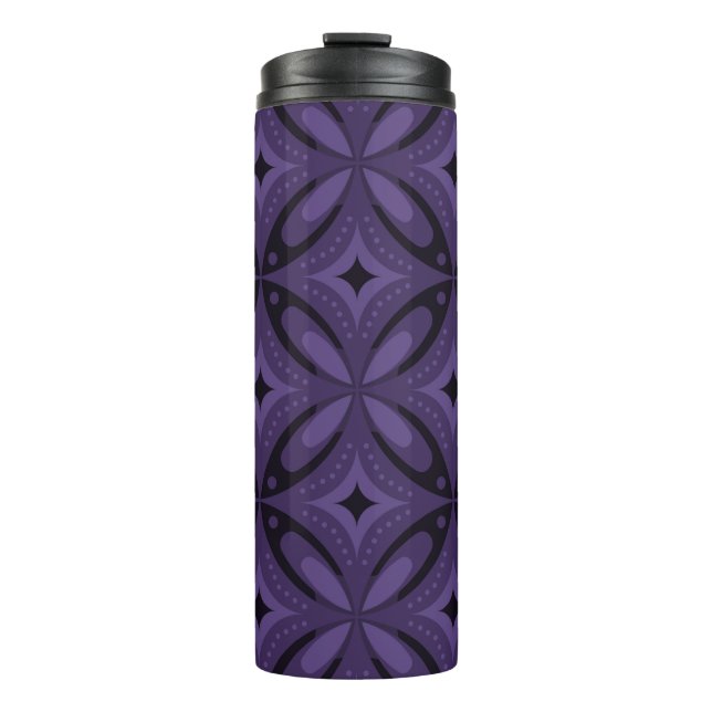 Dunkelviolett gefärbtes Retro-Muster Thermosbecher (Vorderseite)