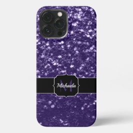 Dunkelviolett, lila Glitzer Glitzern Monogram iPhone 13 Pro Max Hülle