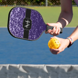 Dunkelviolett, lila Glitzer Glitzern Monogram Pickleball Schläger