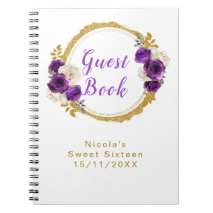 Dunkelviolett und Gold Elegante Blumen Sweet Sixte Notizblock