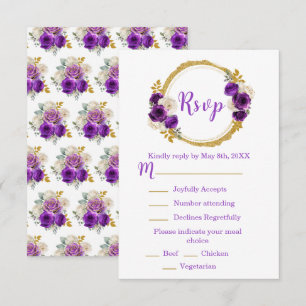 Dunkelviolett und Gold Elegante Blumen Sweet Sixte RSVP Karte