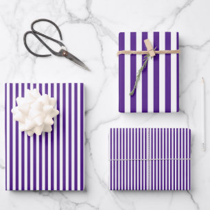 Dunkelviolett und weiße Streifen Geschenkpapier Set