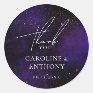 Dunkelviolett Wasserfarbe Magisches Gold Danke  Runder Aufkleber