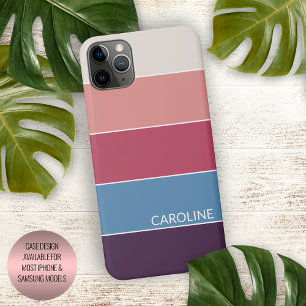 Dunkelviolette blaue Korallenrote Rosé pinke Strei iPhone 15 Plus Hülle