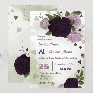 dunkelviolette Blumen Grüne Hochzeit Einladung