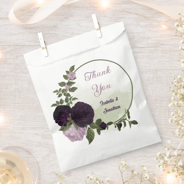 dunkelviolette Blumen Grüne Hochzeit Geschenktütchen (Ausgeschnitten)