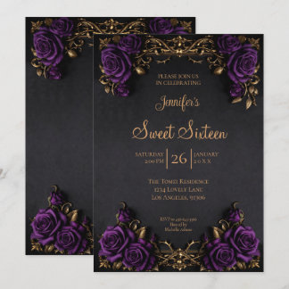 Dunkelviolette florale gotische Sweet 16 Einladung