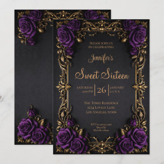 Dunkelviolette florale gotische Sweet 16 Einladung
