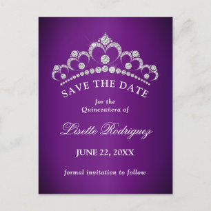 Dunkelviolette Quinceanera-Save-the-Date-Karte Postkarte