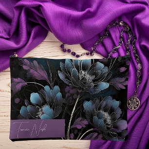 Dunkelviolette und blaue florale personalisierte zubehörtasche