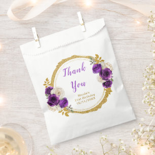 Dunkelviolette und goldene elegante Blumen-Geburts Geschenktütchen