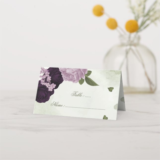 dunkelviolette und helle Blumen Platzkarte (Vorderseite)