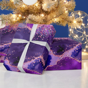 Dunkelviolette und rosa glitzernde Pailletten Acha Geschenkpapier