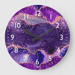 Dunkelviolette und rosa glitzernde Pailletten Acha Große Wanduhr