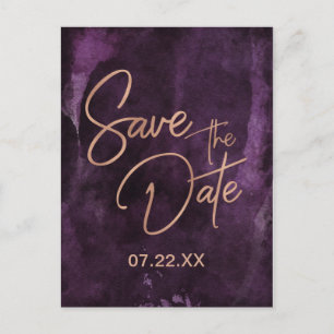 Dunkelviolette und Roségoldene Hochzeit - Save-the Ankündigungspostkarte