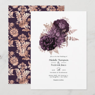 Dunkelviolette und Rosen-Gold Hochzeit Einladung