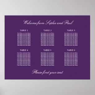 Dunkelvioletter 6-Tisch-Hochzeits-Sitzplan-Poster Poster