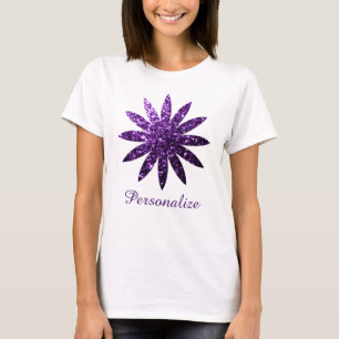 Dunkelvioletter Glitter funkelt Blumen Personalisi T-Shirt