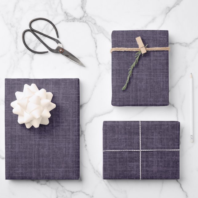 Dunkelvioletter Leinen Geschenkpapier Set (Vorderseite)
