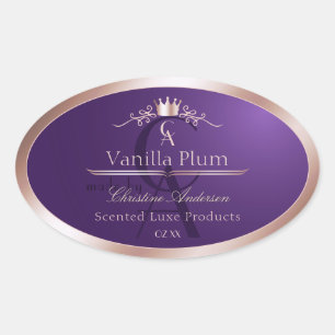 Dunkelviolettes Produktlabel Roségoldrahmen Monogr Ovaler Aufkleber