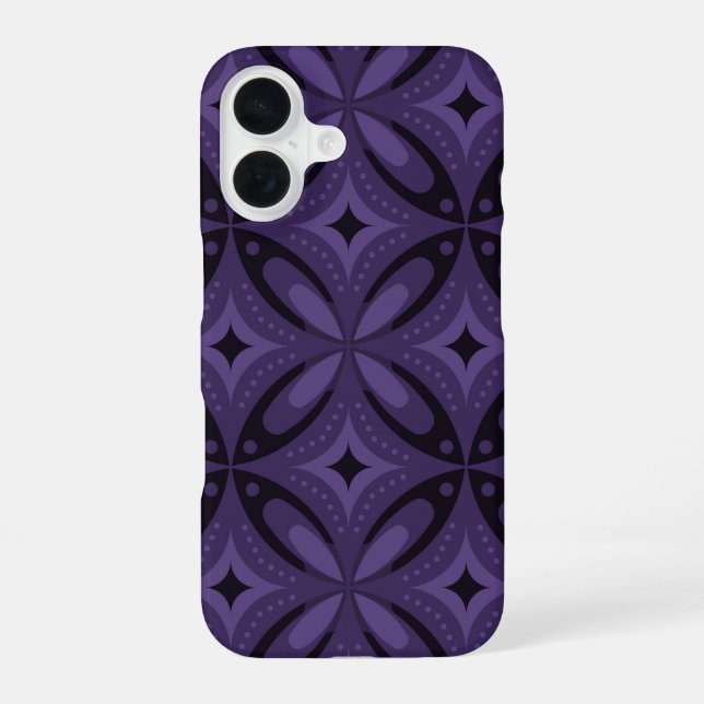 Dunkelviolettes Retro-Muster iPhone 16 Hülle (Rückseite)