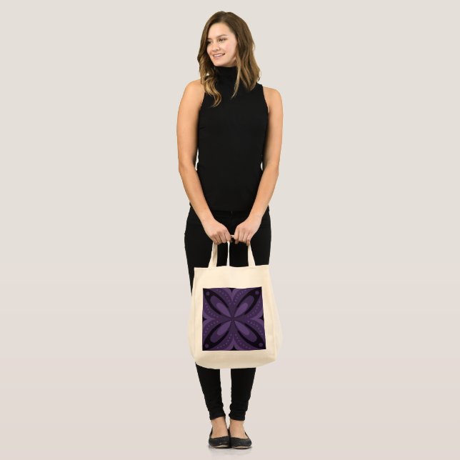 Dunkelviolettes Retro-Muster Tragetasche (Vorderseite (Model))