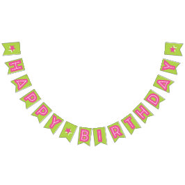 DUNKER PINTEXT & LIME GRÜNE FARBE ☆ GLÜCK BIRTHDAY WIMPELKETTE