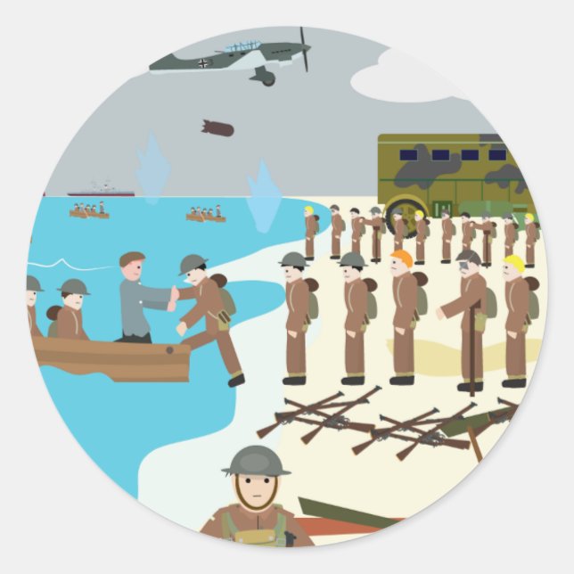 Dunkirk, Zweiter Weltkrieg (einfache Geschichte) Runder Aufkleber (Vorderseite)