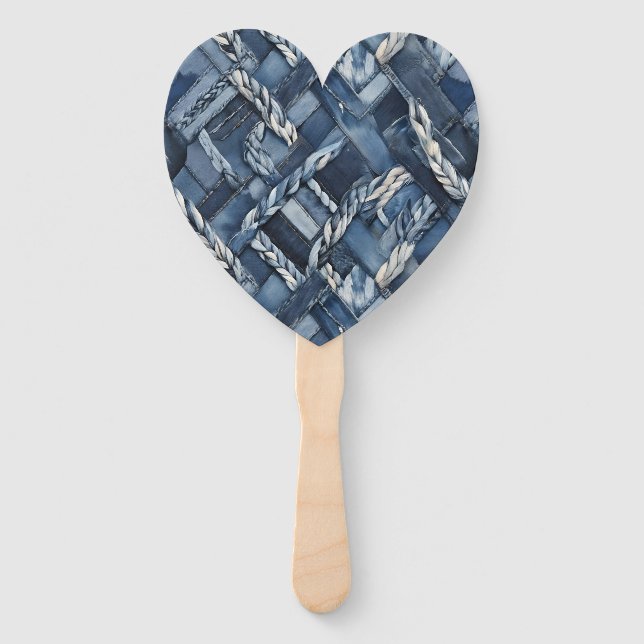 Dunkle, abgenutzte Denim-Patchwork- und Zopf-Arbei Fächer (Vorderseite)
