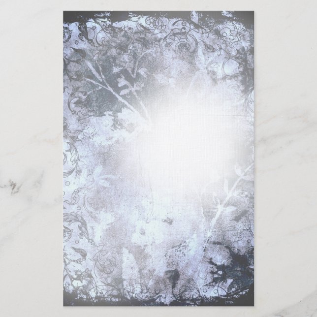 Dunkle Abstrakte Grunge Blumengeschirr Briefpapier (Vorderseite)