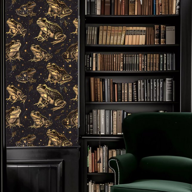 Dunkle Academia Gold Frogs Tapete (Dark Academia Gold Frogs Wallpaper in a library.)