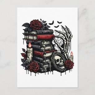 Dunkle Akademie-Gotik-Bücher & Skelett Postkarte