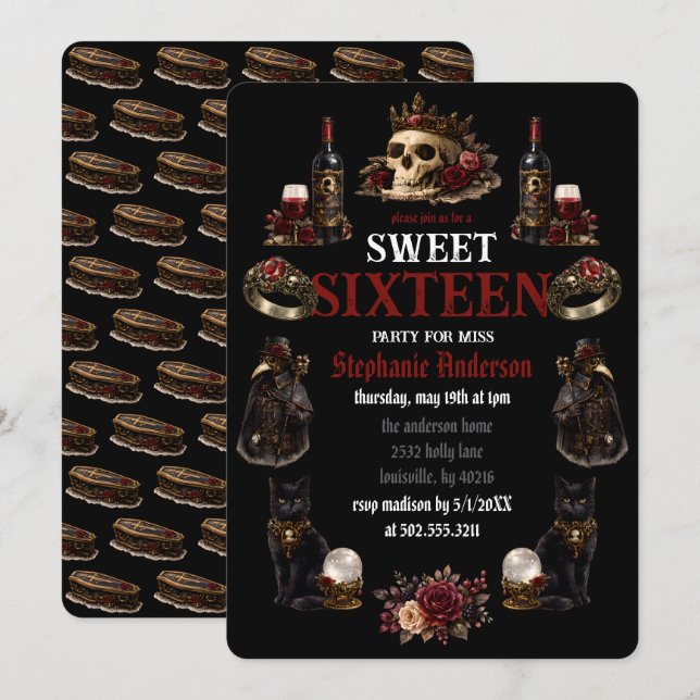 Dunkle Akademie-Gotik Sweet 16 Einladung (Vorne/Hinten)