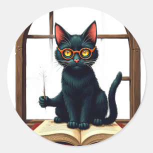 Dunkle Akademie-Katze Leser Buchwurm Aufkleber Vin