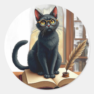 Dunkle Akademie-Katze liest Buch Dunkle Akademie-K Runder Aufkleber