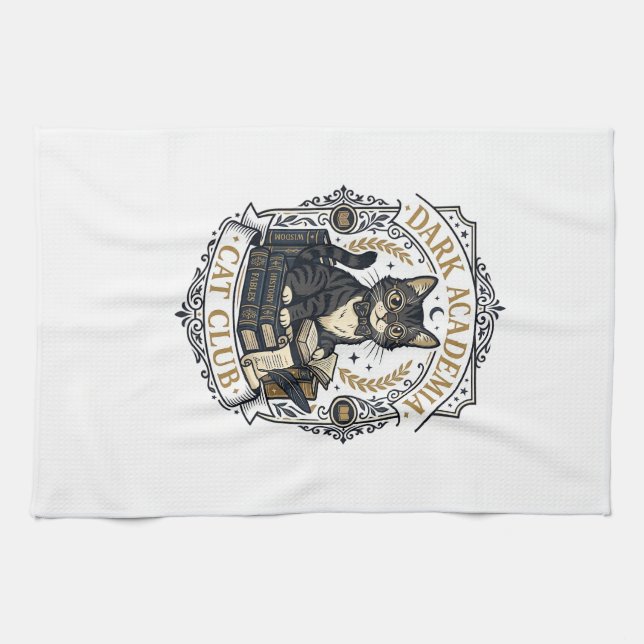 Dunkle Akademie-Katze Vater-Geschenkidee - Dunkle  Geschirrtuch (Horizontal)