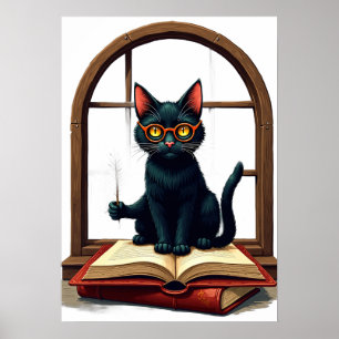 Dunkle Akademie-Katzenleser-Bookworm-Aufkleber Vin Poster