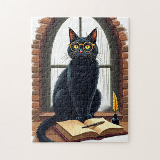 Dunkle Akademie-Katzenleser-Bookworm-Bibliotheksst Puzzle