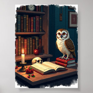 Dunkle Akademie-Lesekammer Eule Eule Brille Vintag Poster