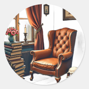 Dunkle Akademie-Lesekammer Vintage-Bücher Kerze Sk Runder Aufkleber