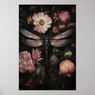 Dunkle Akademie Libellen-Druck, melancholische Blu Poster