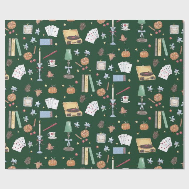 Dunkle Akademie Moody Autumn Green Geschenkpapier (Flach)