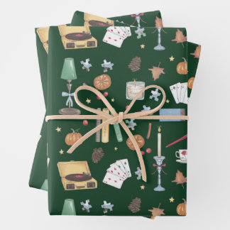 Dunkle Akademie Moody Autumn Green Geschenkpapier Set