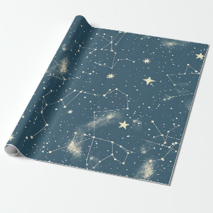 Dunkle Akademie Navy Elfenbein Mond Konstellations Geschenkpapier